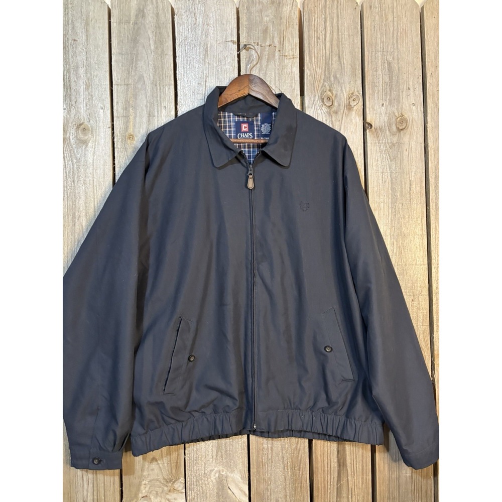 Chaps‎ Black Harrington Jacket XL Classic Preppy Plaid Lined